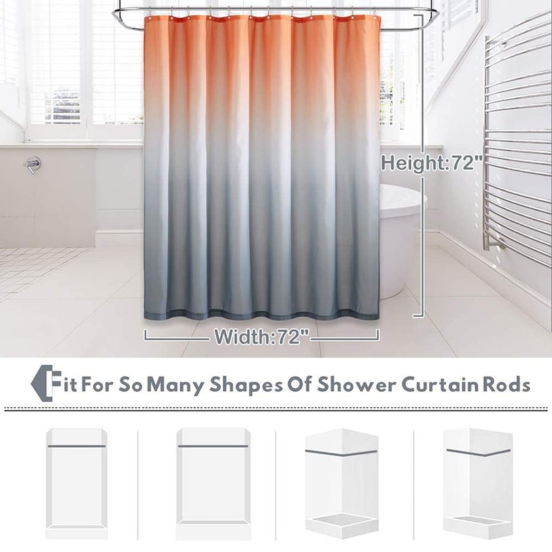 KGORGE Ombre Shower Curtain - Gradient Color Shower Curtains Liner for Bathroom Tub Camper Spa Washable Decorative, 72 x 72 inch with Hooks, Orange and Grey - Image 3